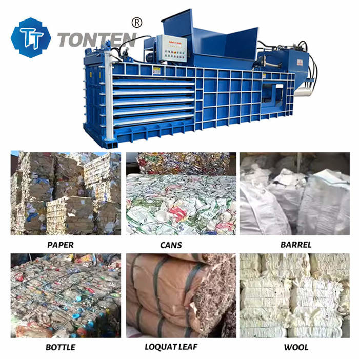 PLC Hydraulic Baler Machine Papier odpadowy Baling Press For Clothing Scraps Paint Bucket Film